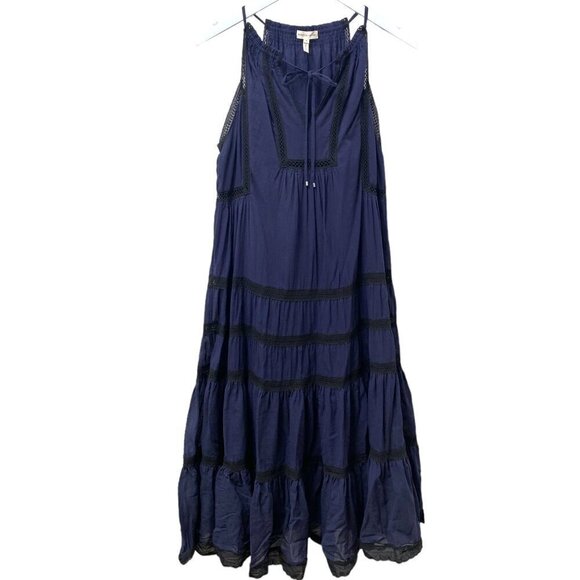 Rebecca Taylor Dresses & Skirts - REBECCA TAYLOR Sundress Size 6 Navy Blue Midi Dress Tiered Boho Crochet Flowy